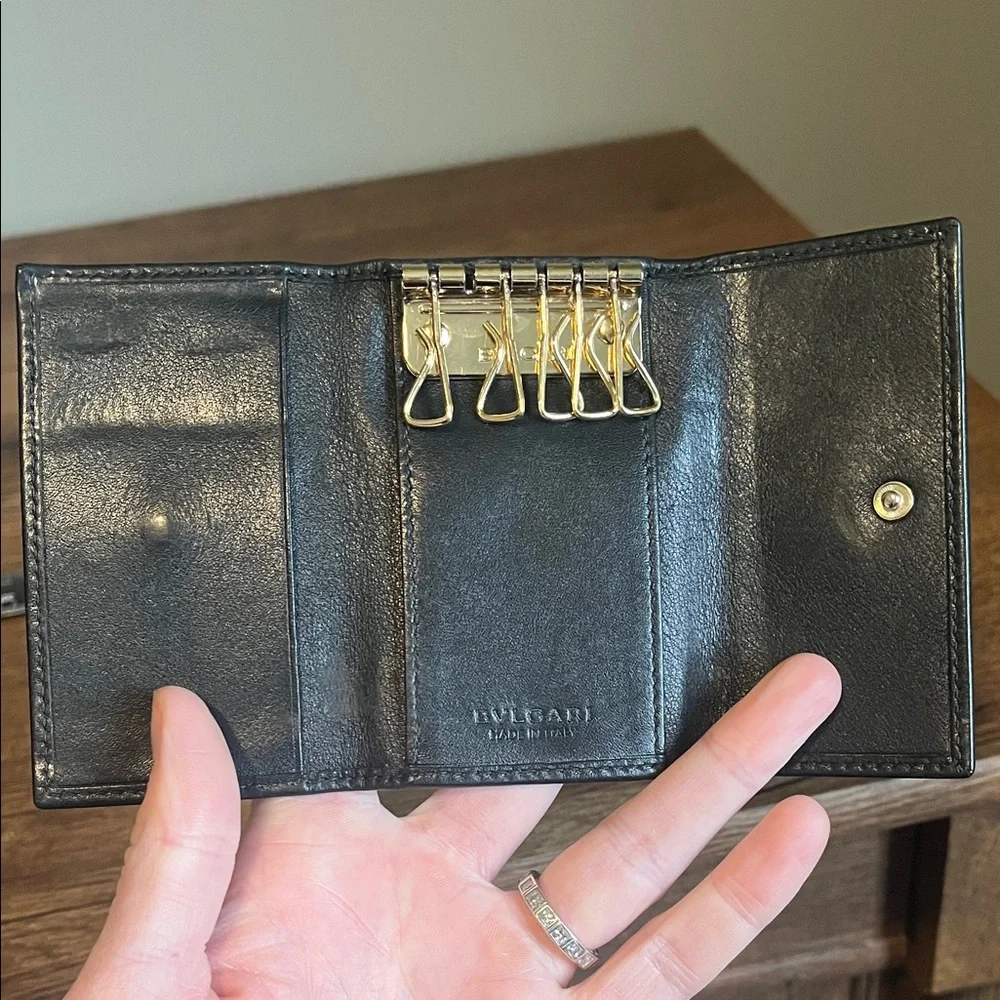 Bulgari Black Leather Key Holder